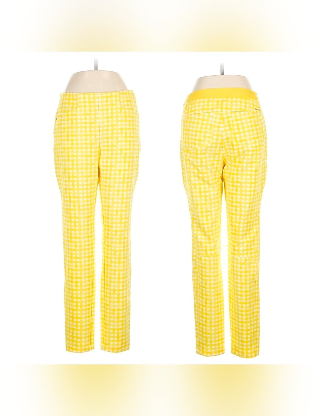 $188 RLX RALPH LAUREN Women’s 8 PETITE Stretch Golf Pants Yellow Gingham Check
